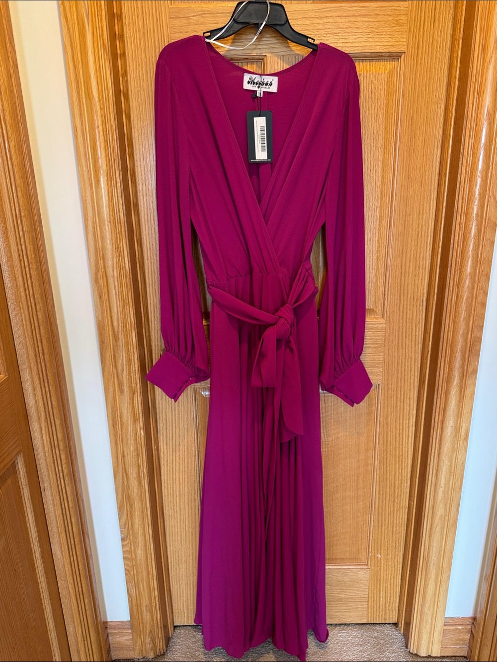 Meghan LA Magenta Wrap Maxi Dress with Tie Waist